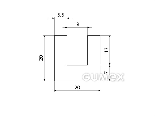 "U" Silikonprofil, 20x20/9mm, 40°ShA, -60°C/+180°C, transparent, 